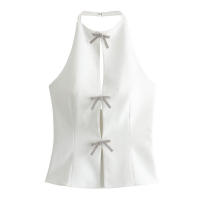 Ouwu Top de Verano para Mujer Joyería con Lazo, Decoración, Cuello Colgante, Top sin Mangas, Bonito Top con Tirantes 2025 - details 0