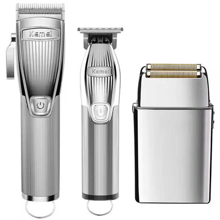 Kemei-cortadora de pelo eléctrica inalámbrica de metal, afeitadora profesional, recargable, herramienta de barbería, Original - 1