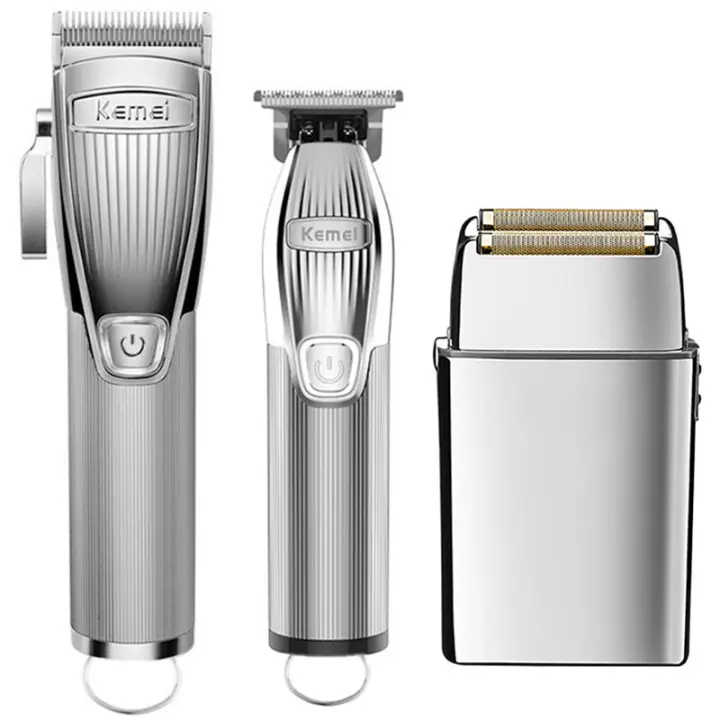 Kemei-cortadora de pelo eléctrica inalámbrica de metal, afeitadora profesional, recargable, herramienta de barbería, Original - 1