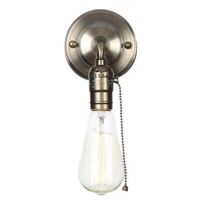 Lámparas de pared Vintage de un solo cabezal, lámpara de mesita de noche, luces de pared para el hogar minimalistas industriales, interruptor de tracción cromado negro, candelabros - 1