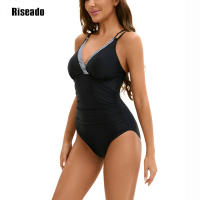 Trajes de baño de una pieza para mujer, traje de baño sexy con cuello en V, cruzado, fruncido, push up, adelgazante - details 2
