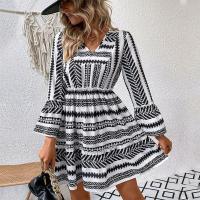 Vestido elegante elegante de manga larga con cuello en V para mujer primavera otoño nuevo en vestidos cortos con estampado estético para mujer en oferta - details 4