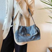 Bolso de hombro, bolso de lona vaquero, estilo callejero, cadena de Metal, bolso Vintage, Color sólido, gran capacidad, bolso cruzado sólido para estudiantes - details 8