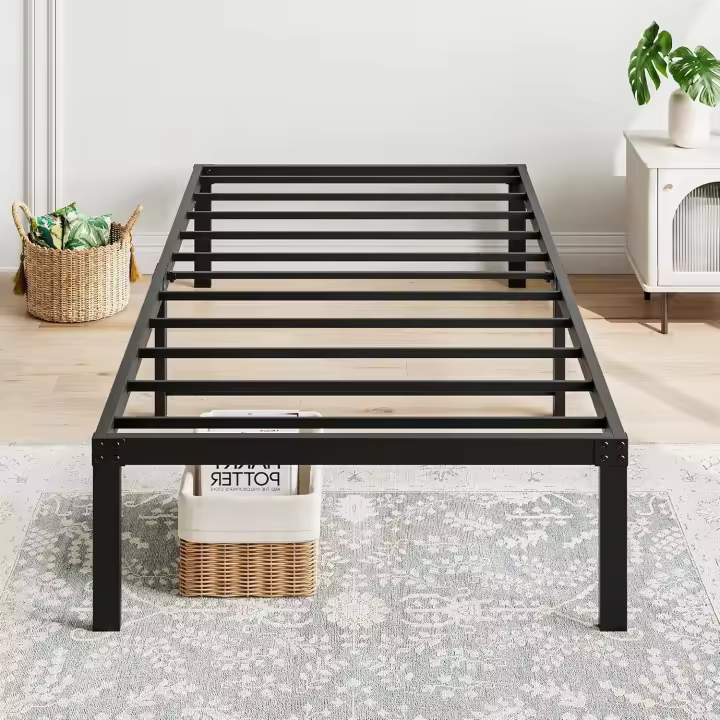 Cama con Plataforma de Metal, Marco de Cama de 140 x 200 cm, Cama de Metal con somier de láminas de Metal, Moderna Cama de Metal para Adultos, niños, Adolescentes, fácil Montaje - 1