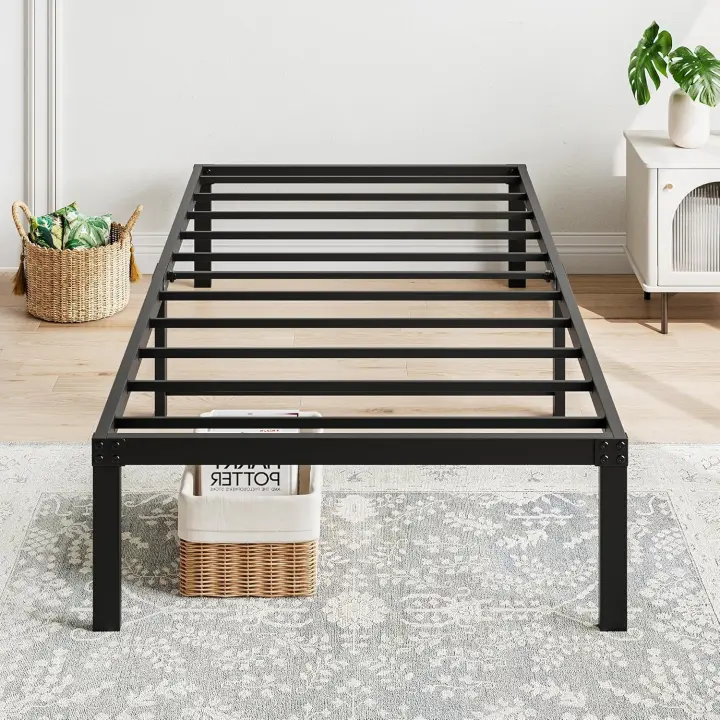 Cama con Plataforma de Metal, Marco de Cama de 140 x 200 cm, Cama de Metal con somier de láminas de Metal, Moderna Cama de Metal para Adultos, niños, Adolescentes, fácil Montaje - 1