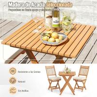 3 Piezas, Mesa y 2 Sillas Plegables, Madera de Acacia, Cojines Suaves, Muebles Jardin Terraza Balcón Exterior (Beige 3) - details 2