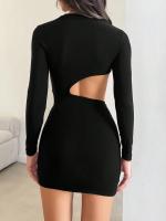 Vestido de manga larga de mujer falda corta hueca en la cintura - details 2