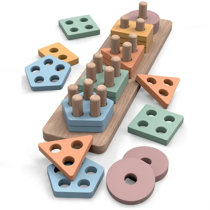 Excitat Juguetes de Madera Montessori para Niños de 1-2 Años Set de Ordenamiento de Formas - 1