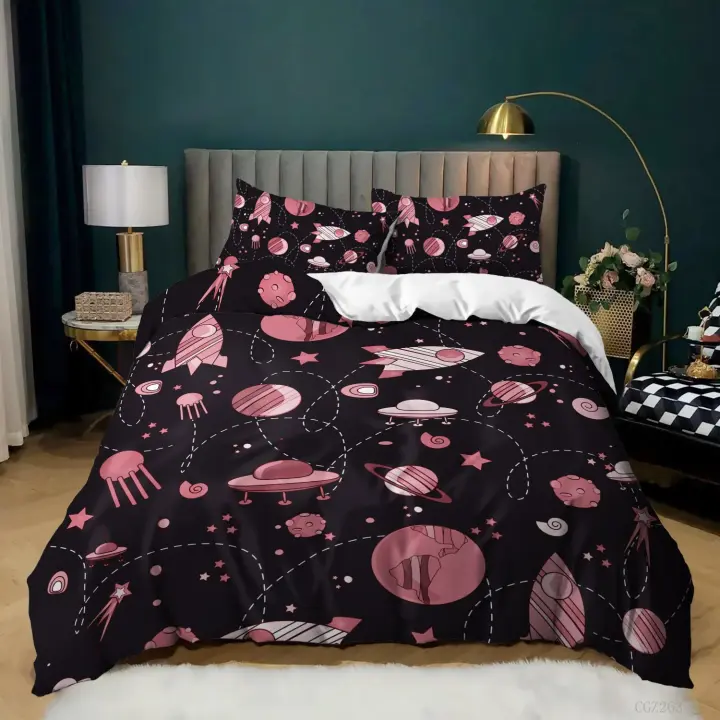 Juego de Ropa de Cama Espacial para Niños con Cubierta de Edredón de Estrellas de Universo Azul Tamaño Completo/Queen/King para Niños Niñas Adolescentes - 1