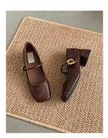 Zapatos Mary Jane retro franceses de mujer para la primavera 2025, boca poco profunda, punta cuadrada, tacón medio grueso con falda, boca poco profunda, zapatos individuales. - details 9