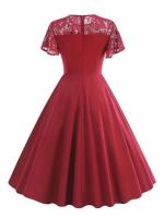 Elegante Vestido de Encaje de Corazón Rojo Vintage Hepburn 2025 Manga de Flecos - details 10