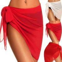 Falda Sexy de gasa corta para playa, vestido de playa rojo, Túnica, Pareos largos, Bikinis, cubierta para nadar, bata Plage, ropa de playa - details 1
