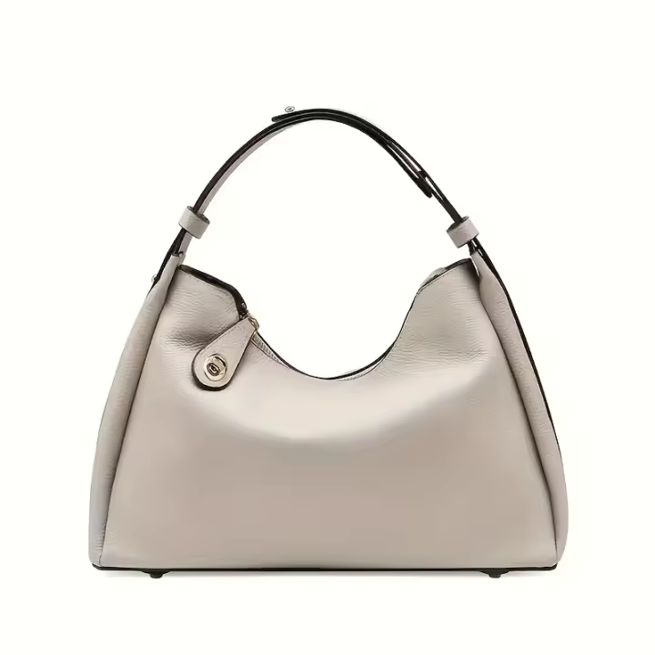 Elegante bolso de mujer de cuero genuino con correa de hombro ajustable y cierre de cremallera - Resistente a la decoloración, varios colores (gris oscuro/gris/blanco/negro) para desplazamientos y uso diario, bolso de cuero, accesorio elegante, bolso resi - 1