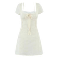 Vestido Mini Retro Beige de OUWU Estilo A-line Ajustado para Verano con Borlas Dulces - details 1