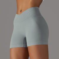 Hamidou pantalones cortos deportivos para mujer, Shorts de Yoga con cintura cruzada, gimnasio, entrenamiento, correr, cintura alta, realce de cadera, sin costuras, Fitness - details 27