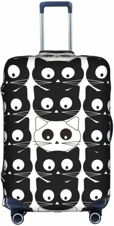 Protector de equipaje de viaje Funda anti-arañazos elástica lavable con cremallera oculta para maleta de ruedas Funda de equipaje doble cara Gatos negros y blancos Ajuste para maleta de ruedas - 1
