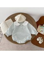 Ready Stock Mono para recién nacidos, pelele elegante a cuadros con cuello Peter Pan y cordón de manga larga para niñas de 0 a 2 años - details 13