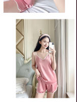 Pijama de primavera y verano otoño para mujer de seda de hielo Sexy Slip camisón corto fino estilo coreano dulce de dos piezas traje de casa - details 7