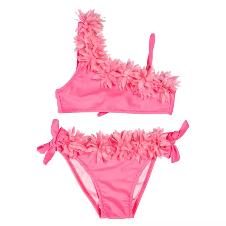 Traje de baño dividido de encaje rosa bebé para niñas, bikini para niños, ropa de baño para playa - 1