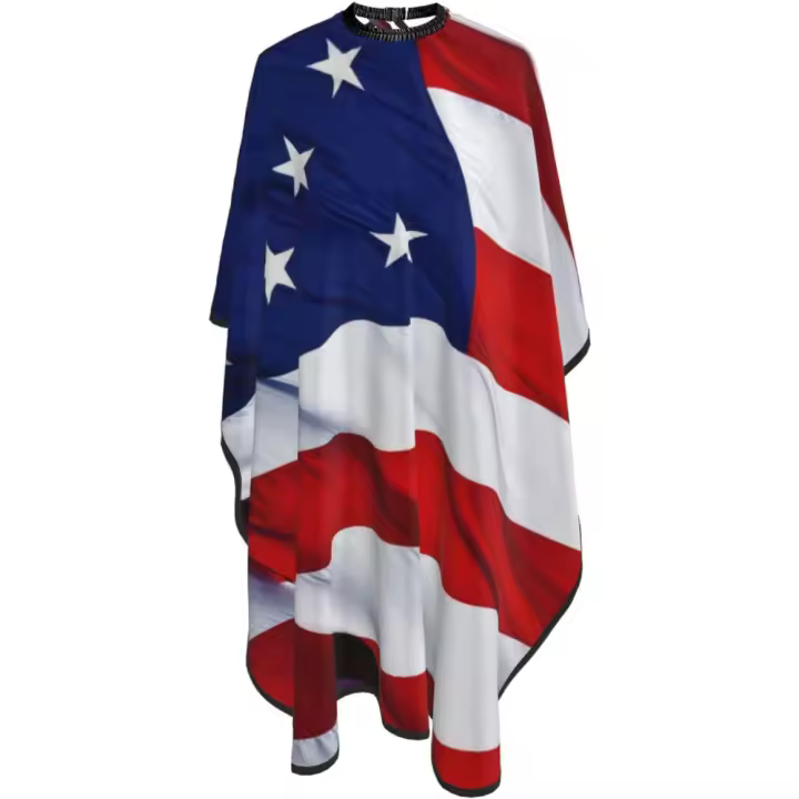 Capa de peluquero para salón de bandera americana - Capa de corte de pelo impermeable para peluquería profesional con cierre a presión ajustable - Delantal de corte de pelo para estilista y uso doméstico - 55''X66'' - 1