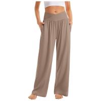 Pantalones De Algodón Y Lino Para Mujer Estilo Casual Cintura Baja De Temporada Todo El Año Pantalones Rectos Caídos De Pierna Ancha Color Sólido De Media Altura - details 1
