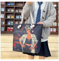 Nueva bolsa de mano bolsa de playa Bart pintado pintura bolsa de dibujos animados lino bolsa de lona de gran capacidad negro hermosa mujer - details 23