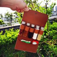 Juego de botellas para exteriores, bolsa de condimentos de cuero plegable portátil, impermeable, gran capacidad, - details 5