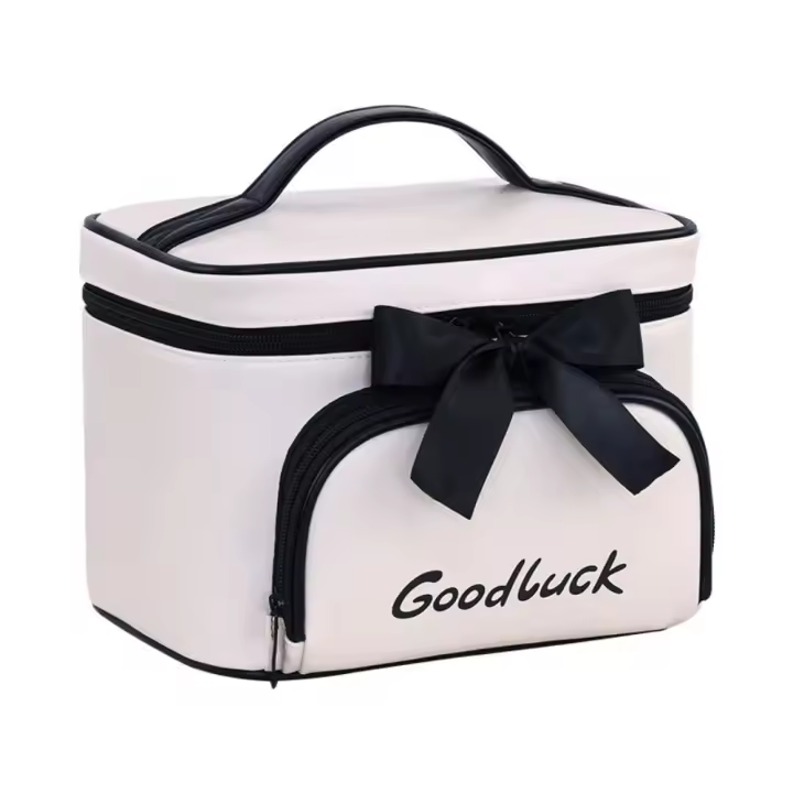 Bolsa de almacenamiento de cosméticos de PU impermeable con cremallera, bolsa de maquillaje con lazo a prueba de polvo, bolsa de lavado multicompartimento de gran capacidad - 1