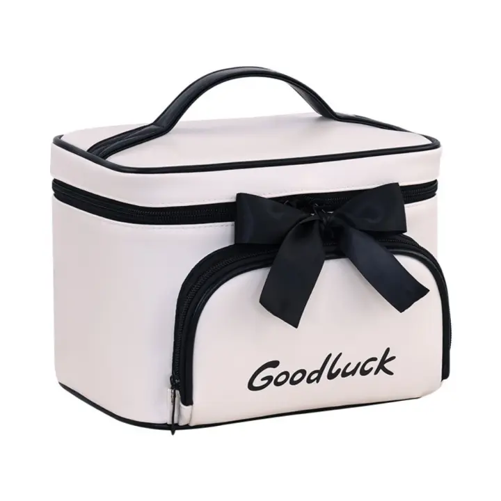 Bolsa de almacenamiento de cosméticos de PU impermeable con cremallera, bolsa de maquillaje con lazo a prueba de polvo, bolsa de lavado multicompartimento de gran capacidad - 1