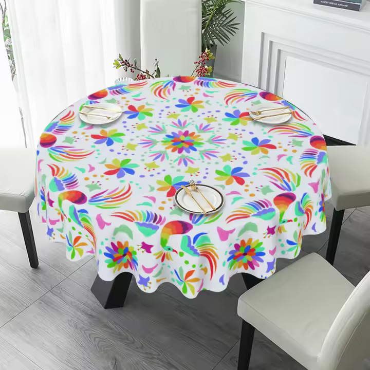Mantel colorido, redondo de 60 pulgadas, mantel de poliéster lavable para cocina, fiesta, picnic, restaurante, decoración mexicana - 1