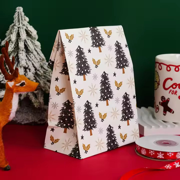 Cajas de Dulces Navideños Paquete de 8/12 Cajas de Papel Kraft con Etiqueta - 1