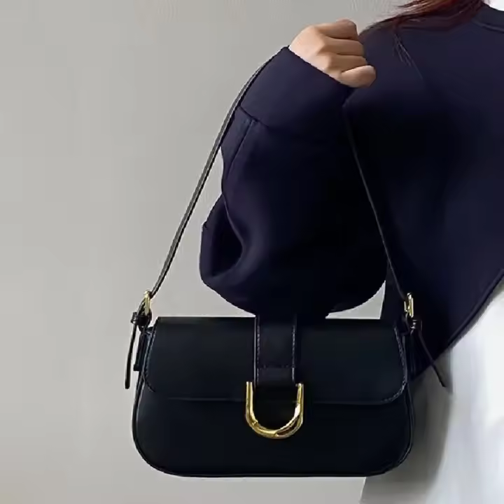 Bolso cruzado retro para mujer Bolso de mano sólido de lujo con correa y solapa, bolso rojo para axila - 1