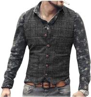 Chaleco vintage de negocios para hombre, abrigo clásico a cuadros, chaleco formal ajustado de tweed para padrinos de boda - details 2