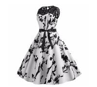Lace patchwork summer women a line elegant vintage party dress with belt - details 36