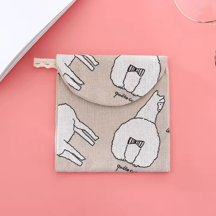 Servilleta de dibujos animados para mujer, organizador de joyas, monedero, bolsa de maquillaje, bolsa de almacenamiento de almohadilla sanitaria, bolsa de almacenamiento para máscara, monedero - 1