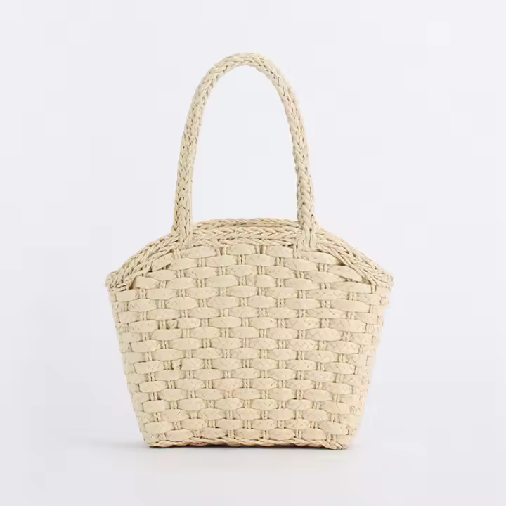 Bolso de playa sencillo, bolso tejido de cuerda de papel hecho a mano, versátil para viajes y vacaciones - 1