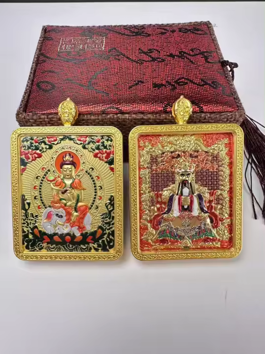 Monte Wutai Nuevos Cinco Maestros Zorro de nueve colas Cuadrado Ocho Dioses guardianes Pequeño Thangka Bronce Dorado Doce Zodíaco - 1