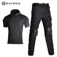 Hanye Traje de entrenamiento táctico de 10 bolsillos, camisa de camuflaje para senderismo y camping, protector de cinturón - details 0