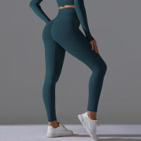 Pantalones deportivos lisos para mujer con elevación, ropa de yoga, leggings de gimnasio, entrenamiento para mujer, leggings sin costuras para mujer - details 21