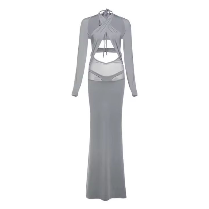 BUNO-vestido Halter de Cruz calado con retazos, vestido de mujer + chal, Sexy, elegante, 2025 con cordones sin espalda, fiesta de verano de medianoche, Vestidos de moda - 1