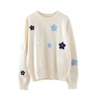 Jersey coreano con bordado Floral, suéter de alta calidad para mujer, Tops elegantes de punto con cuello redondo - details 3