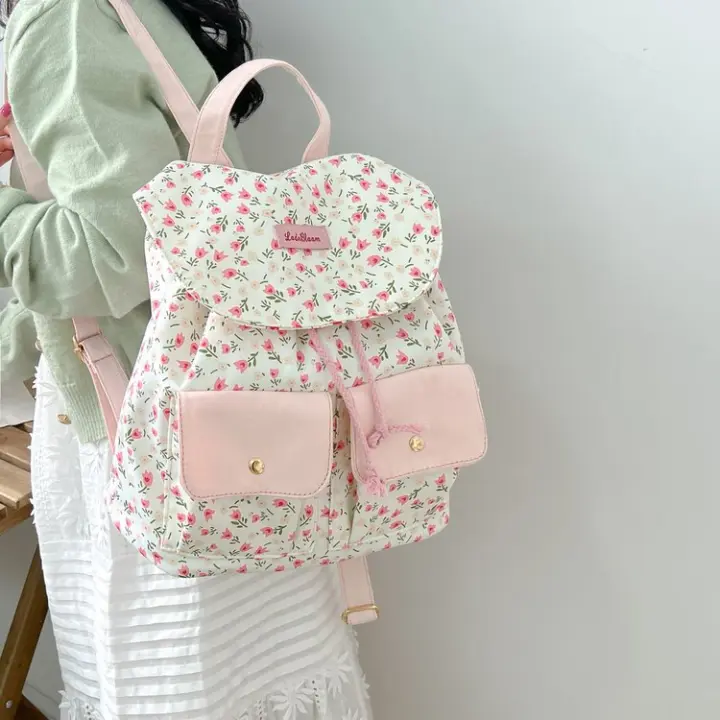 Niñas, mochila, bolso escolar, nuevo estilo, estudiantes, estilo bosque, mochila, floral, bolso de viaje, lona - 1