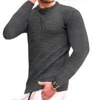 Abrigo de hombre moda pequeño cheque Waffle juvenil cuello redondo jacquard cheque sudadera con capucha - details 18