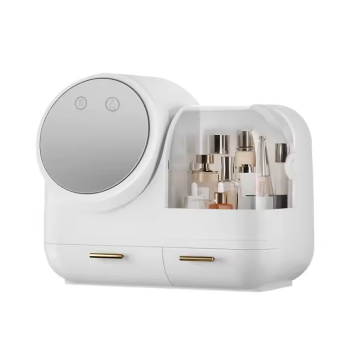 Organizador de Maquillaje de Alta Capacidad con Luz LED 3 Efectos de Luz HD Espejo Rotativo - 1
