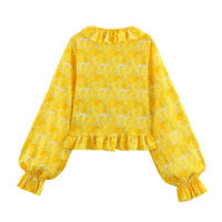 OUWU- 2025, Novedad De Verano, Producto, Ropa De Mujer, Moda Francesa, Decoración Apilada, Cuello En V, Manga Trompeta, Camisa, Top - details 9
