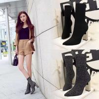 Estilo 2024 de las botas de las mujeres de los zapatos de fiesta puntiagudos atractivos al aire libre del tobillo grueso de moda - details 5