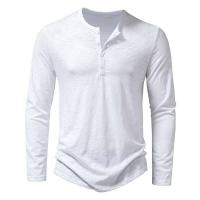 Camisa de cuello Henley de algodón para hombre, camisetas de moda de color sólido con botones informales de manga larga - details 1