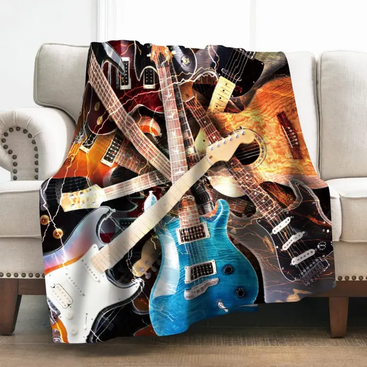 Manta de guitarra musical, regalos para mujeres, niñas y niños, decoración de instrumentos de rock para el hogar, dormitorio, sala de estar, sofá, mantas suaves y ligeras - 1