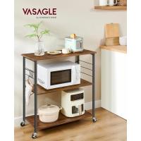 Estantería de Cocina con Ruedas, Carrito de Servicio de 3 Niveles, Estantería para Microondas, Horno, Tostadora, Marco de Metal con 6 Ganchos, Marrón Rústico y Negro KKS60XV1 - details 17