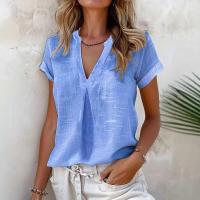 Tops lisos informales de verano, nueva camisa elegante de oficina con cuello en V de manga corta, camisas dulces para fiesta navideña, ropa de mujer 2025 - details 2
